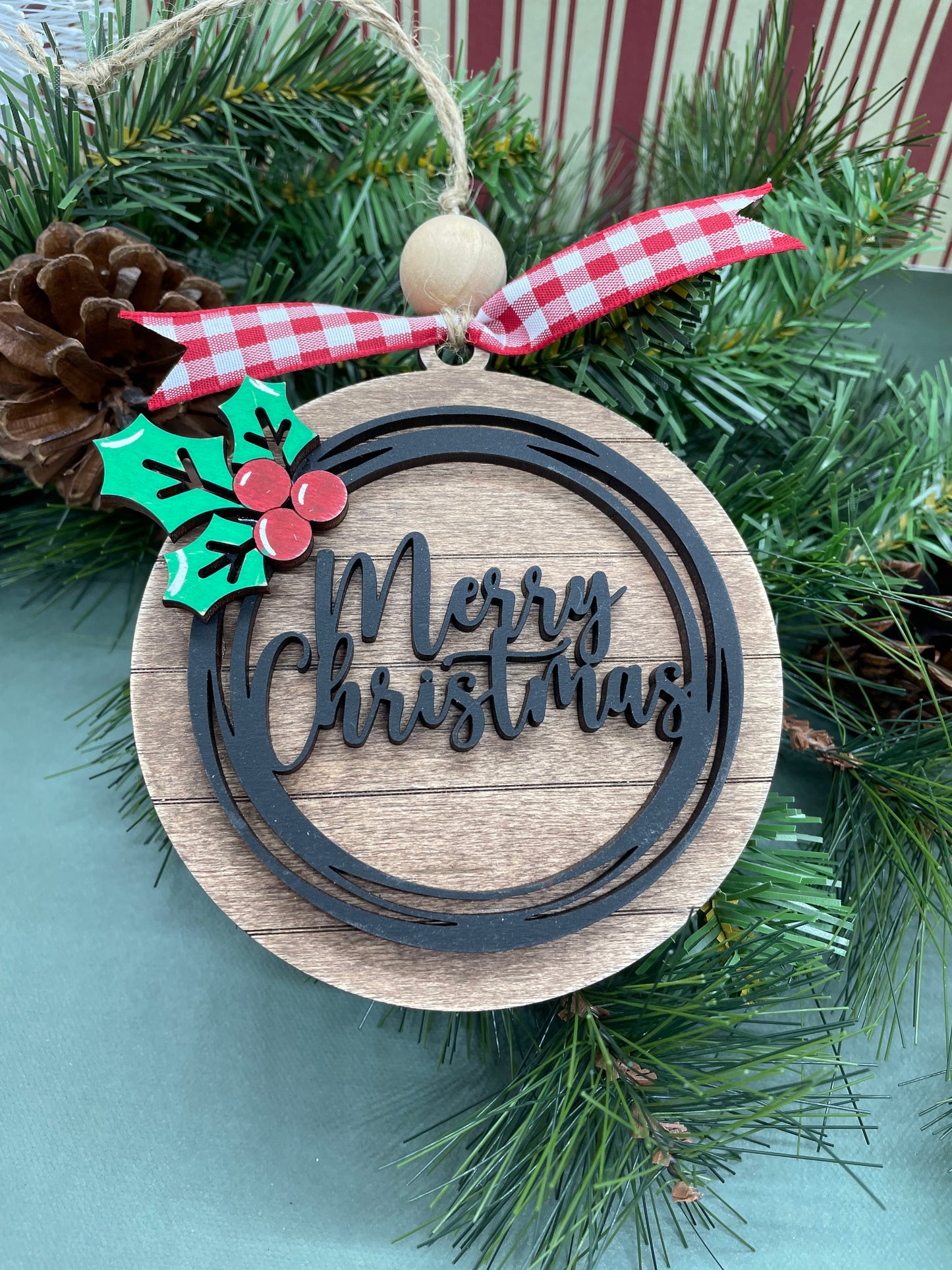 Merry Christmas Holly Ornament