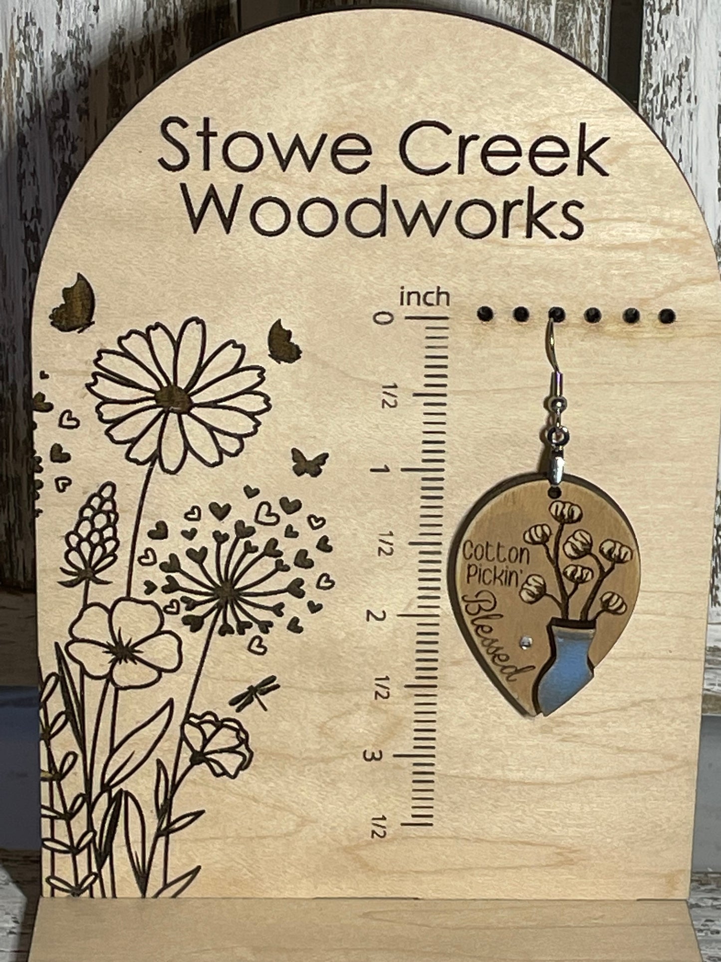 Cotton Pickin' Blessed Hand-Painted and Engraved Wooden Earrings