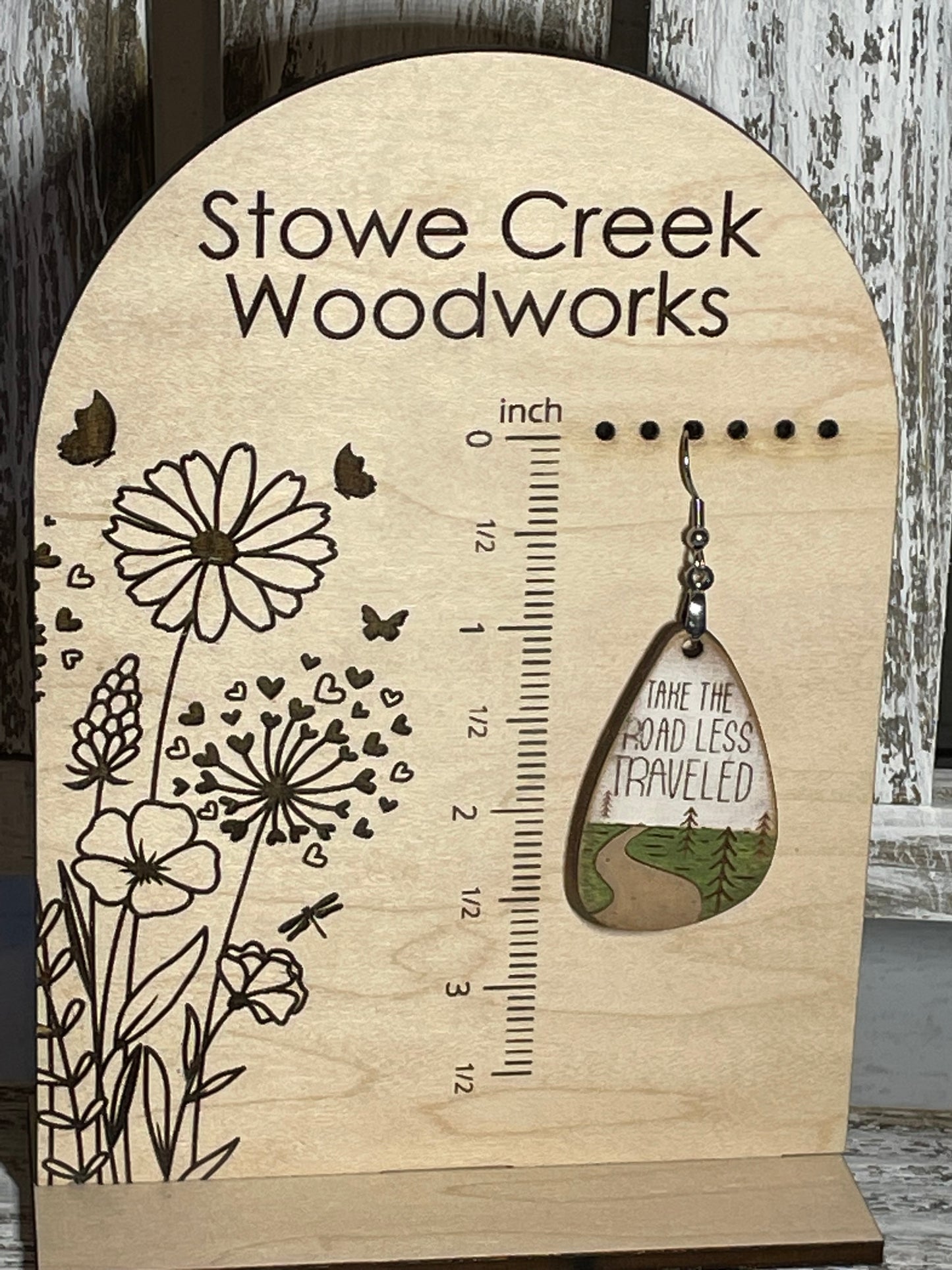 Take the Road Less Traveled Hand-Painted and Engraved Wooden Earrings