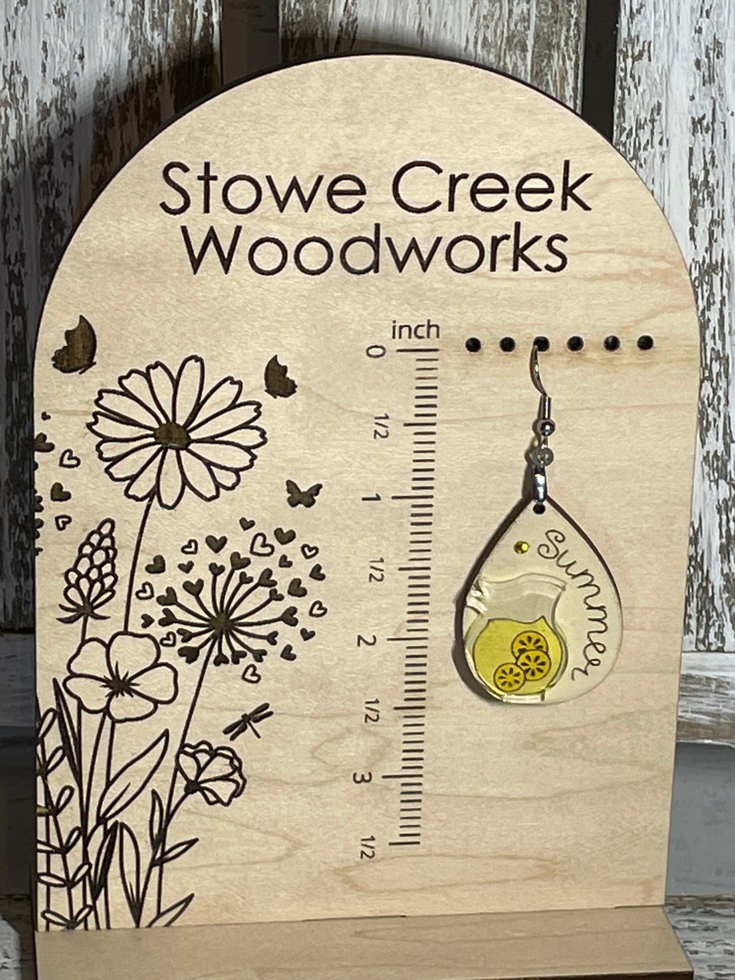 Summer Lemonade Hand-Painted and Engraved Wooden and Acrylic Earrings