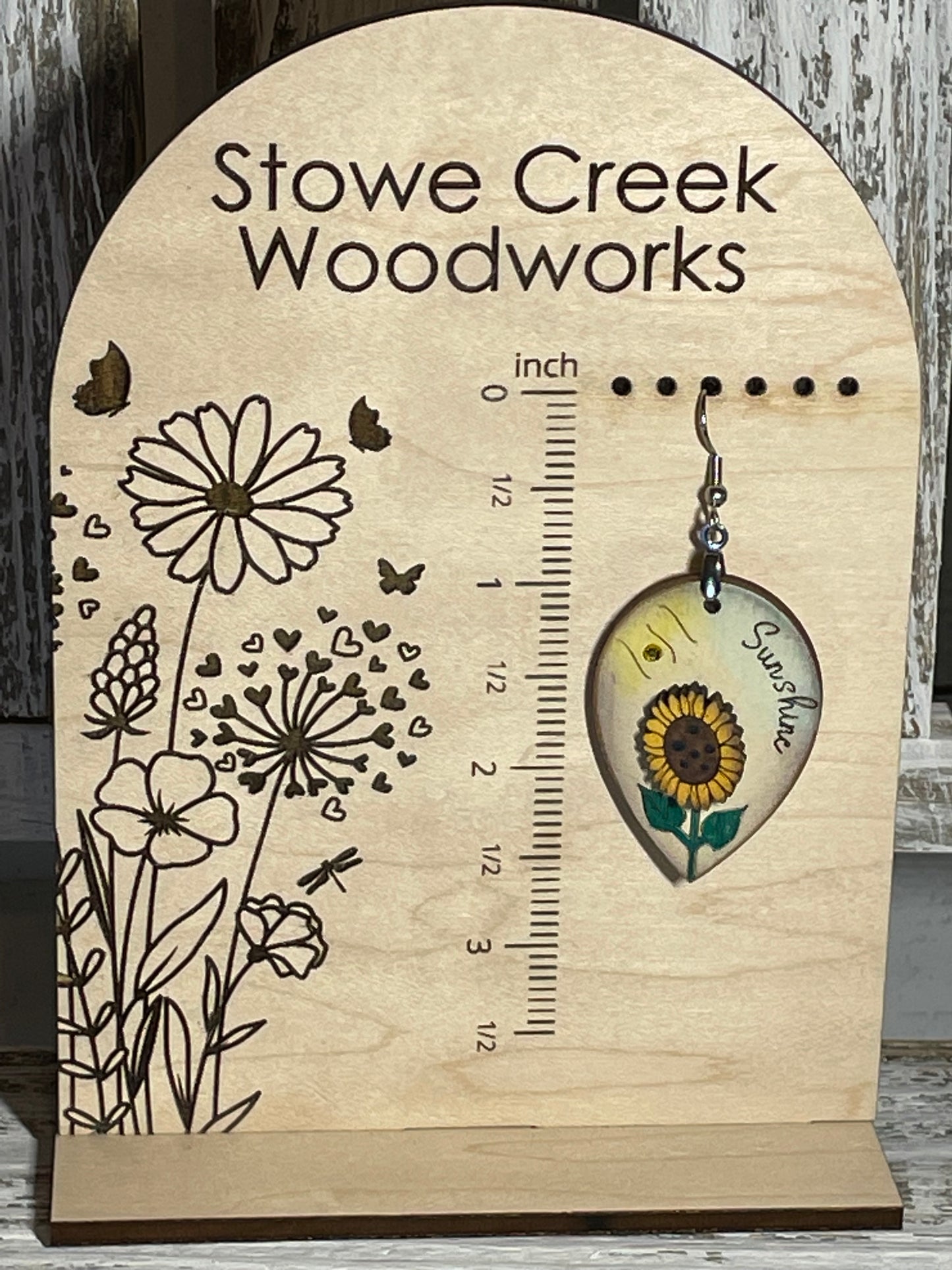 Sunflower Sunshine Engraved Wooden Earrings