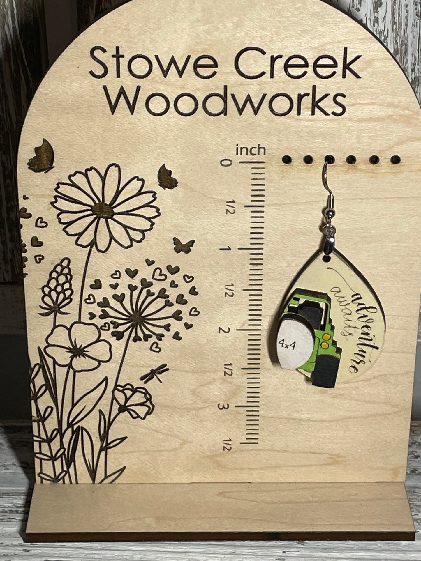 Offroad SUV Hand Painted and Engraved Wooden Earrings