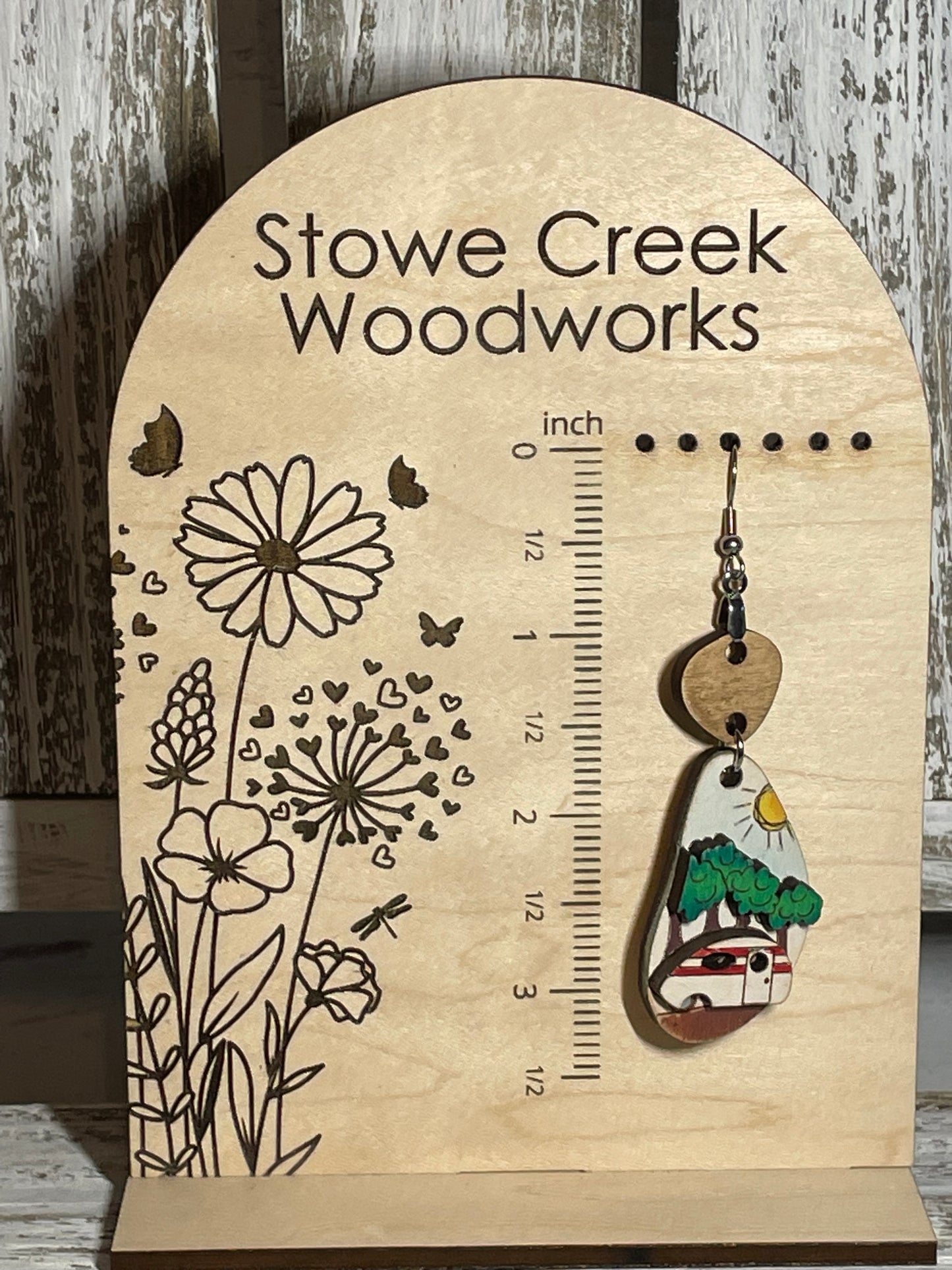 Retro Camper Hand-Painted and Engraved Wooden Earrings