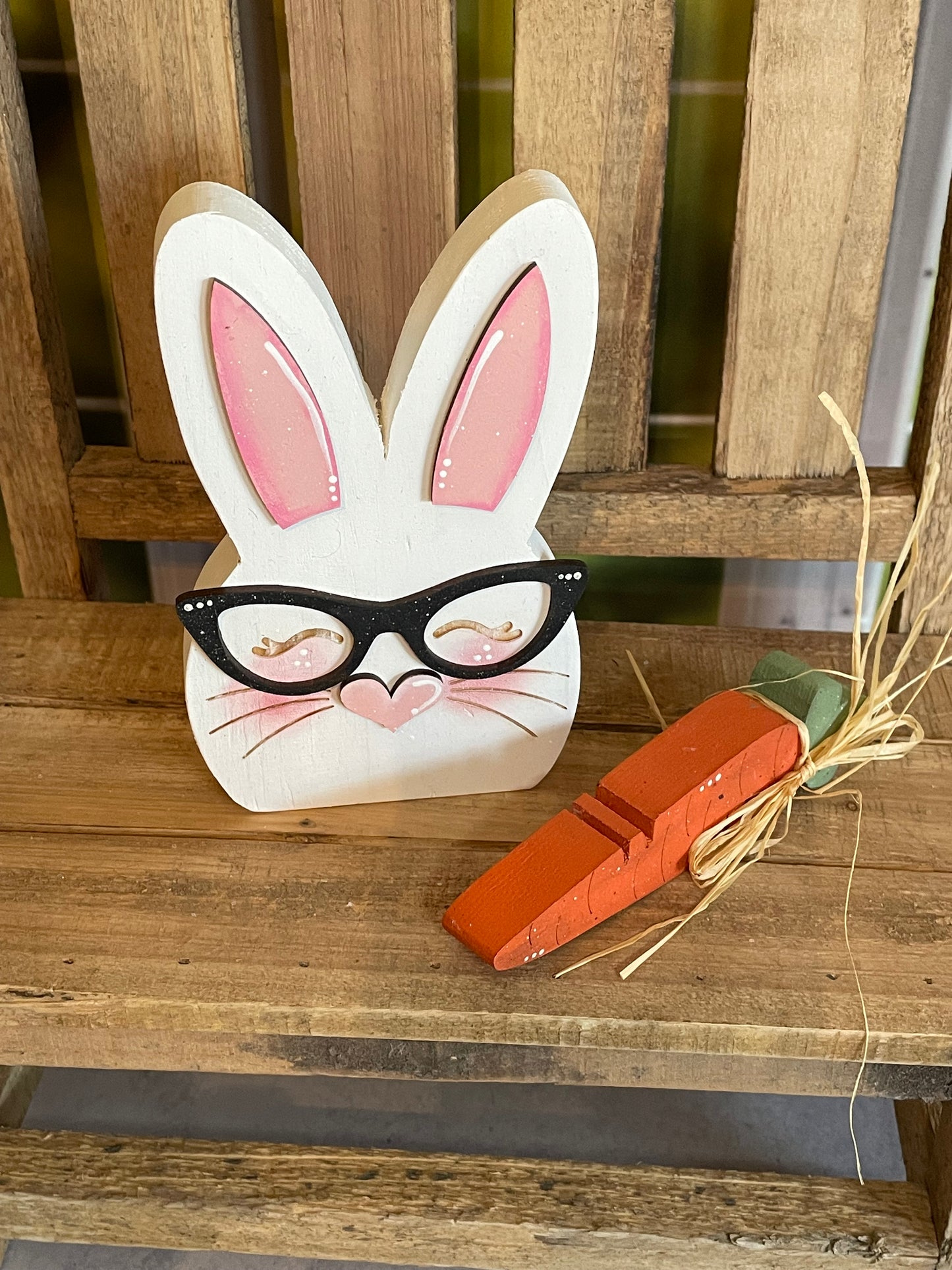 Chunky Nerdy Rabbit and Carrot Shelf Sitters
