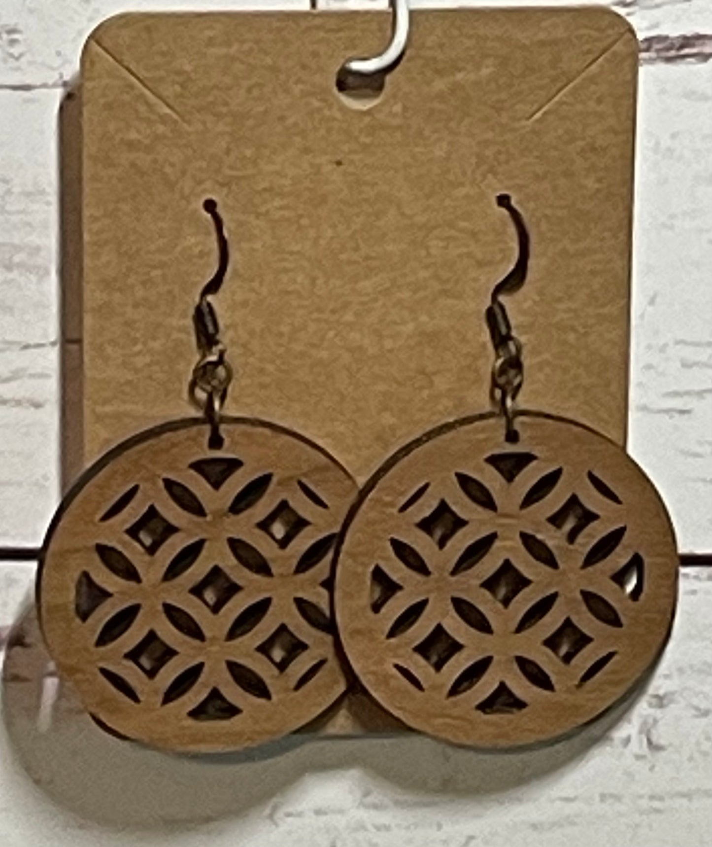 Walnut Geometric Round Earrings