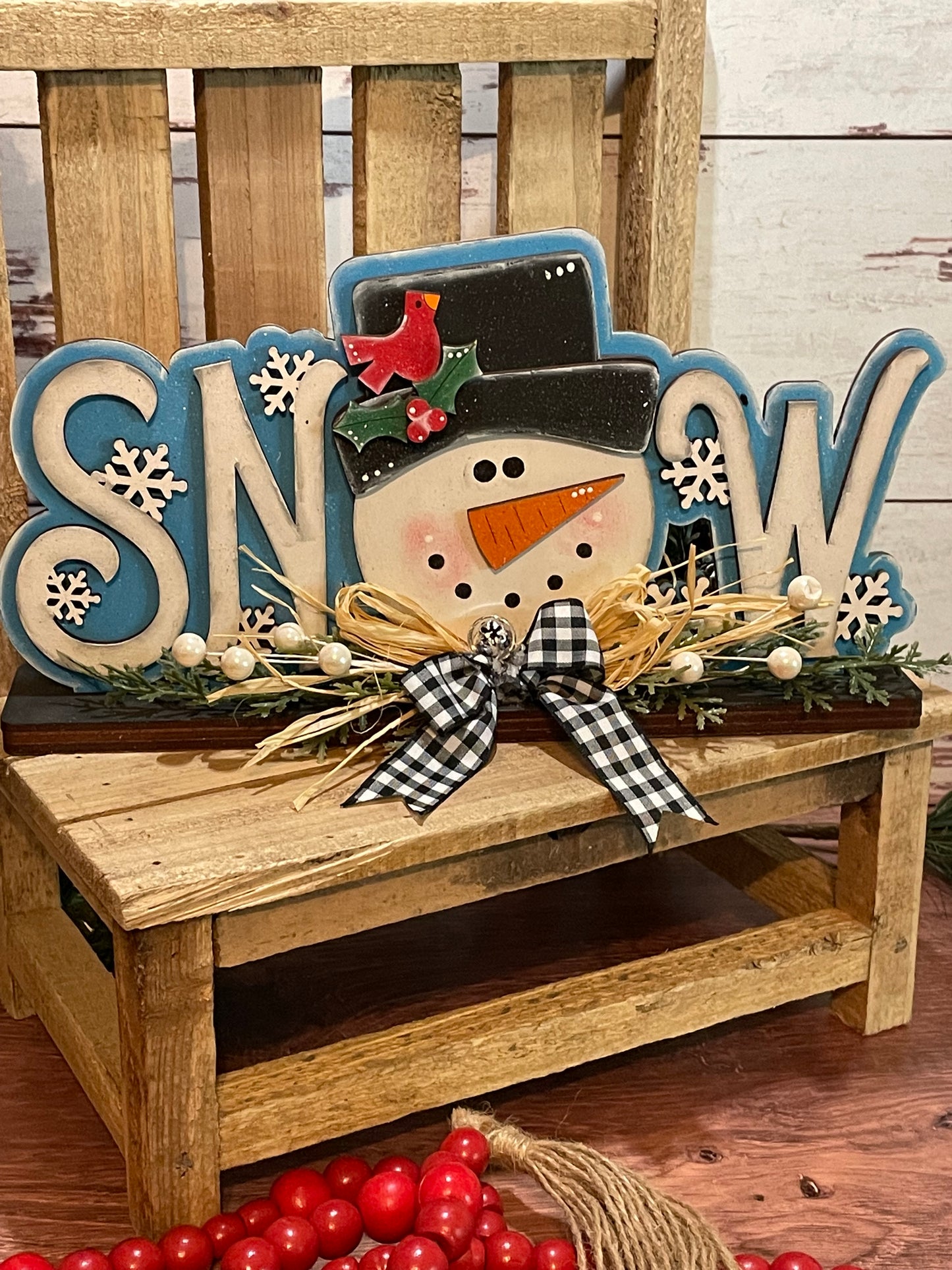 Hand Painted Snow Snowman Shelf Sitter